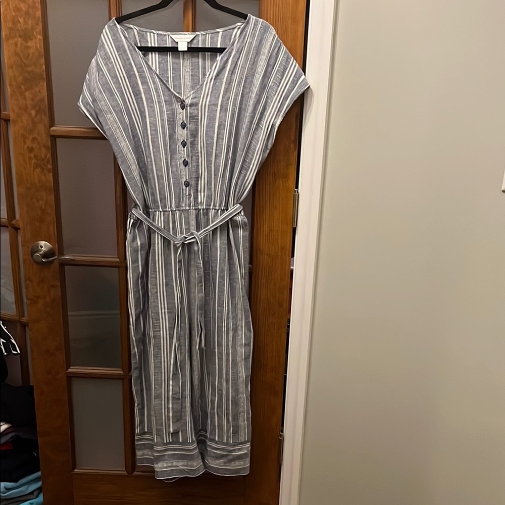 Striped V-Neck Button-Down Dress